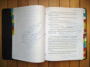 pages from a draft of Laken's novel
