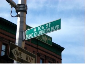 The corner of 106th Street (Duke Ellington Boulevard) and Amsterdam in Manhattan Valley