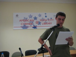 Alexander Shpatov reading at the American Corner in Sofia
