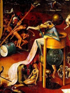 detail from right Hell panel in Hieronymus Bosch, The Garden of Earthly Delights (1503-1504)