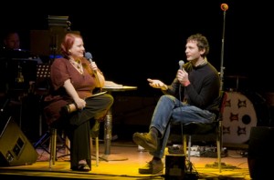 Courtenay Hameister interviews Jon Raymond on "Live Wire" / photo by Olivia Bucks, for the OREGONIAN